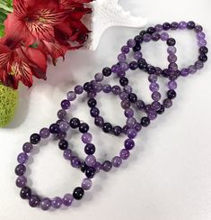 Amethyst Gemstone Bracelet for Protection, Selflessness, and Relieving Stress. Light Violet, Intention Candles, 8mm Beads, Smudge Sticks, Spiritual Wisdom, Raw Stone, Crystal Cluster, Gemstone Bracelets, Crystal Points