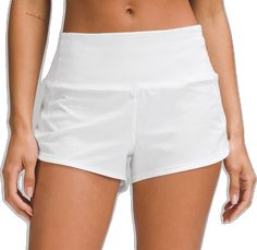 White Nylon Yoga Shorts, White Activewear With Comfort Waistband For Workout, White Lululemon Activewear For Workout, White Lululemon Activewear For Gym, Lululemon White Short Activewear, Lululemon White Activewear For Sports, White Lululemon Activewear For Sports, White Lululemon Activewear For Running, Lululemon White Sports Shorts