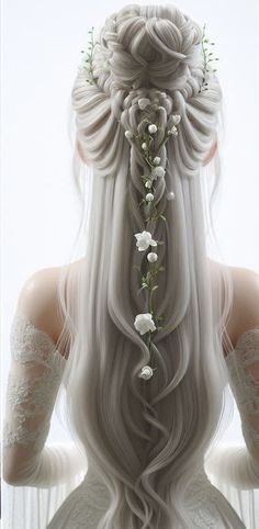 Fancy Blonde Hairstyles, Lord Of The Rings Hairstyles Elves, Elvish Hairstyles Lord Of The Rings, Royale Hairstyle, Fairy Tail Hairstyles, Elvish Wedding Hair, Fairy Princess Hairstyles, Long White Hairstyles, Princesscore Hairstyles