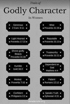 the ten commandments of godly character in women's bibles, with their names