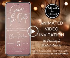 the save the date video is displayed on an iphone screen with lights in the background