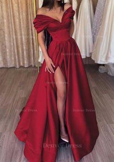 A Line Off The Shoulder Short Sleeve Satin Long Floor Length Prom Dress Outfits For Women With Ruffles Split Prom Birthday, Corset Dress Prom, Satin Prom Dress, Wedding Dress Shopping, Riga, Homecoming Dress, Gown Wedding Dress, Tahiti