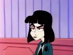 an animated image of a woman with black hair