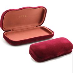 Red Velvet Gucci Sunglass And Eyeglass Case 1 Pouch 1 Eyeglass Lens Cleaner *Brand New* Modern Red Rectangular Cases, Modern Red Rectangular Case, Velvet Gucci, Gucci Sunglasses Women, Translucent Sunglasses, Yellow Lens Sunglasses, Gucci Cat Eye Sunglasses, Rainbow Sunglasses, Gucci Eyeglasses