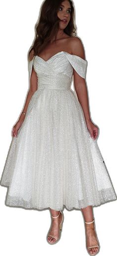 Sequined Midi Dress With Fitted Bodice, Elegant White Glitter Dress, White Midi Length Evening Dress For Gala, White Sparkling Dress For Evening, White Midi Length Evening Dress For Prom, White Sparkling Evening Dress, Evening White Sparkling Dresses, Sparkling White Evening Dress, Glamorous White Midi Dress For Gala