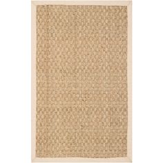 a beige rug with small squares on the top and bottom, against a white background