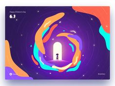 a card with an image of a person standing at the entrance to a portal in space