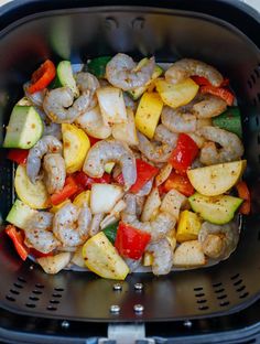 shrimp and vegetable stir fry in an air fryer