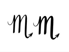 the letter m in cursive writing with an arrow