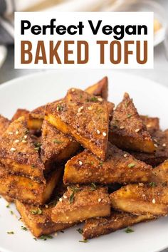 vegan baked tofu on a white plate