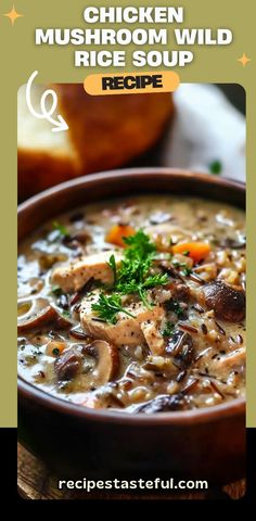 Indulge in the ultimate comfort food with this Creamy Mushroom Chicken and Wild Rice Soup! 🍲 Perfectly rich and hearty, this soup combines tender chicken, earthy mushrooms, and nutty wild rice in a creamy Parmesan-infused broth. It's a cozy meal that's perfect for cold days or when you need a heartwarming dish.