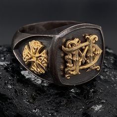 Step back in time with our Victorian Monogram Signet Ring, inspired by the elegance and grandeur of the Victorian era. This antique-style ring is a statement piece that will instantly elevate your style. Crafted with meticulous attention to detail, it features 14k gold initials and charming Celtic cross design on the sides.  What sets this ring apart is its personalization option. You can customize it with your own initials, making it a truly unique and meaningful piece. Whether you want to commemorate a special date, honor a loved one, or simply add a personal touch, this ring allows you to do just that. This ring is not only a fashion accessory, but also a timeless keepsake. It makes for an exceptional personalized gift for any occasion, be it a birthday, anniversary, graduation, or even Classic White Gold Signet Ring Collectible, Classic White Gold Signet Ring For Ceremonial Occasions, Classic White Gold Engraved Ring For Ceremonial Occasions, Classic White Gold Engraved Ceremonial Ring, Classic White Gold Ceremonial Engraved Ring, Classic Ceremonial White Gold Engraved Ring, Victorian Hallmarked Initial Ring For Formal Occasions, Antique Signet Ring With Initials For Formal Events, Classic Sterling Silver Engraved Ring For Ceremonial Occasions