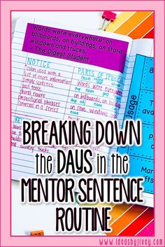 the text breaking down the days in the mentor sentence routine