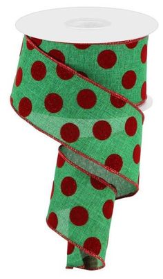 2.5 x 10yd Velvet/Glitter Polka Dot Ribbon: Emerald Green/Red - RGC163106 - The Wreath Shop Wreath Frames, Christmas Wired Ribbon, Wreath Making Supplies, Wreath Maker, Trendy Tree, Wreath Supplies, Crafts Christmas, Wreath Christmas, Christmas Ribbon