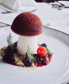 a plate with a mushroom on top of it