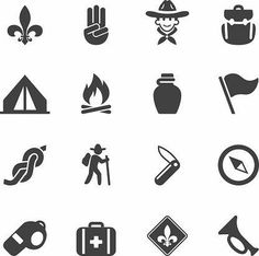 black and white camping icons on a white background stock illustration, icon design, logo design, graphic design, travel logos, person, camp symbols, outdoor activities, simple shapes, free to use, web design, silhouettes