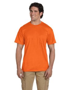 Adult 5.5 oz., 50/50 Pocket T-Shirt - S ORANGE - S | Gildan Adult 50/50 Pocket T-Shirt in Safety Orange Size Small | Cotton Polyester 8300, 0 Poly Pocket, Mens Workout Shirts, Blank Apparel, Pocket Tshirt, Fruit Of The Loom, 50 50, Cotton Shorts, Cotton T Shirt, Heavy Cotton