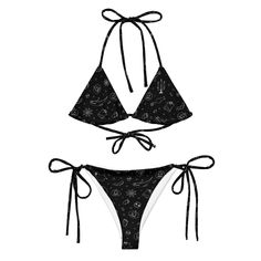 Haunted Hottie String Bikini Black Rave Swimwear For Festivals, Black Swimwear For Halloween Costume Party, Black Halloween Party Swimwear, Fitted Halloween Party Swimwear, Black Rave Swimwear, Black Rave Party Swimwear, Black Swimwear For Summer Costume Party, Darkly Inclined, Spooky Summer