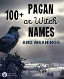 a blue bird sitting on top of a tree next to the words, 100 + pagan or witch names and meanings