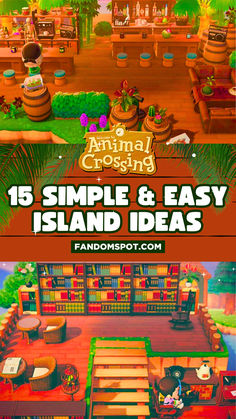 an animal crossing game is shown with the title, 15 simple and easy island ideas