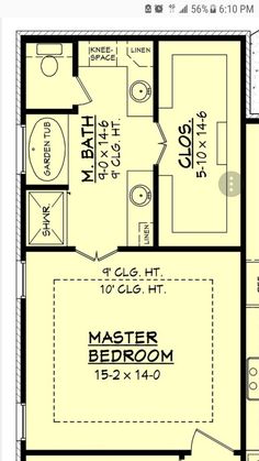 a floor plan for a small house with two master suites and an attached bathroom area