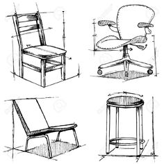 sketches of office chairs and stools