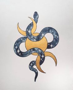 a drawing of a snake with stars on it's back and the tail curled up