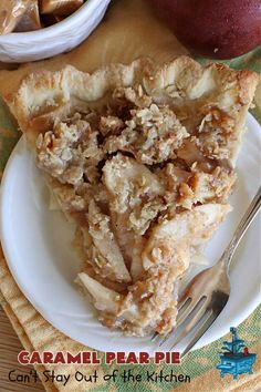 Caramel Pear Pie | Can't Stay Out of the Kitchen | this luscious #PearPie #recipe includes a layer of melted #caramels, #pecans & an #oatmeal #streusel topping that's totally scrumptious. Prepare to swoon over every bite. If you thought #CandiedApples were great, try this #pie version with #pears. Great for #holidays & company. #dessert #PearDessert #CaramelPearPie