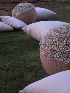 some pillows are laying on the grass