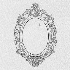 Beautiful ornate mirror tattoo artwork vintage drawing Vintage Mirror Frame Drawing, Vintage Frame Clip Art, Vintage Mirrors Drawing, Mirror Flower Tattoo, Mirror Fine Line Tattoo, Ornate Picture Frame Tattoo, Old Picture Frame Tattoo, Gilded Frame Tattoo, Scrying Mirror Tattoo