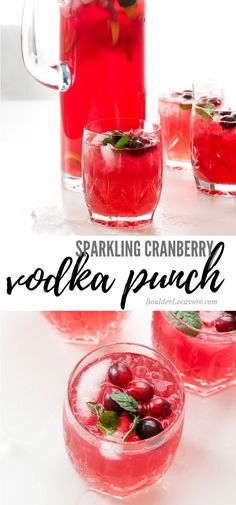 sparkling cranberry vodka punch with fresh cherries and mint