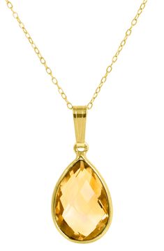 An elegant 18-karat gold-plated sterling silver necklace suspends a pear-cut semiprecious stone pendant for a pretty pop of color. 18" length; 3/8"W x 7/8"L pendant Sterling silver/18k-gold plate/amethyst, citrine, blue topaz or prasiolite Imported Pear-shaped Gemstone Gold Necklace, Pear-shaped Gold Gemstone Necklace, Gold Pear-shaped Drop Necklace With Gemstone, Formal Yellow Gold Drop Necklace With Gemstone, Yellow Teardrop Necklace For Formal Occasions, Yellow Teardrop Necklace For Formal Events, Fine Gold Pear-shaped Drop Necklace, Elegant Faceted Pear-shaped Necklace, Elegant Pear-shaped Faceted Necklace