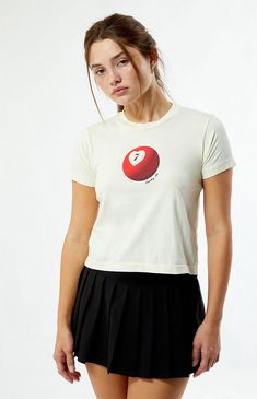 Make a playful statement with the Pool Ball Skimmer T-Shirt from PS / LA! This fun tee features short sleeves and a classic crew neckline for a casual vibe. Showcasing a vibrant 7 pool ball graphic on the front, it adds a quirky touch to your outfit. With its cropped length, this T-shirt is perfect for pairing with high-waisted bottoms for a trendy, laid-back look.Solid color teeShort sleevesCrew necklineFront graphicCropped length100% cottonMachine washableModel is wearing a size smallModel measurements: 5’6.5” height, 32” bust, 23.5” waist, 35” hip PS / LA Womens Pool Ball Skimmer T-Shirt - White size Large 7 Pool Ball, Pool Ball, Cool Tees, The Pool, Shirt White, Pacsun, Crew Neckline, Short Sleeves, Solid Color