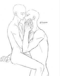 a drawing of two people kissing each other with their hands on their faces and arms