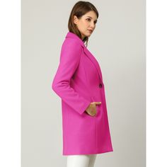 Elevate your wardrobe with the Allegra K Women's Notched Lapel Long Sleeve Buttoned Classic Long Coat in vibrant Fuchsia. This exquisite piece combines timeless elegance with modern sophistication.

- **Material:** Lightweight fabric for comfort
- **Features:** Notched lapel, long sleeves, one-button closure, seam pockets
- **Length:** Long, hits at the thigh
- **Color:** Fuchsia
- **Gender:** Female
- **Age Group:** Adult

Crafted to enhance any ensemble, this coat's solid fuchsia color and chi Tailored Solid Color Spring Outerwear, Pink Single Breasted Pea Coat For Fall, Pink Single Breasted Long Coat, Fitted Pink Solid Color Outerwear, Chic Plain Fall Outerwear, Chic Plain Outerwear For Work, Chic Plain Outerwear For Fall, Pink Long Pea Coat For Fall, Pink Solid Color Workwear Outerwear