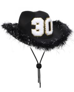 PRICES MAY VARY. ✨【Perfect For 30th Birthday】- With its stylish design, this 30th birthday cowgirl hat is perfect for any cowboy looking to celebrate their big day in style. The hat comes in a beautiful black color with a white sparkly design that will make you stand out from the crowd. It also features a silver and white glitter "30" emblem that adds to the celebratory nature of your big day. ✔️【One Size Fits All】- This cowgirl hat is 1 size fits all to accommodate a standard adult female( Head Birthday Cowgirl Hat, Birthday Cowboy Hat, 30th Birthday Black, 30th Birthday Outfit, Birthday Personality, Black Cowboy Hat, 30th Birthday Decorations, Hat Decoration, Black Cowboy