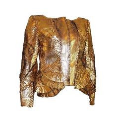 Gucci By Tom Ford Gold Metallic Leather Jacket Blazer Metallic Leather Jacket, Gucci Ad, Snakeskin Jacket, Gucci By Tom Ford, Golden Skin, Metallic Jacket, Vintage Jackets, Jacket Blazer, Vintage Jacket