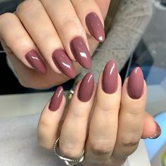 #nails All Nail Colors, One Nail Color Ideas, May Color Nails, Almond Nail Ideas Simple, Maybe Nails, Almond Nails Color Ideas, Mauve Almond Nails, Nails Simple Color, Nail Colors Almond