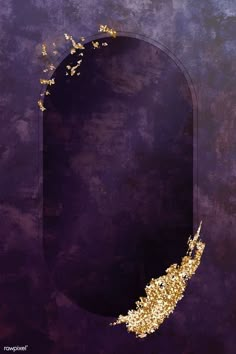 an abstract purple background with gold glitter and a black oval frame on the left side