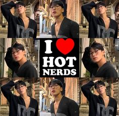 a collage of photos with the words i love hot nerds