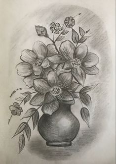 a drawing of some flowers in a vase