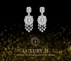 an advertisement for luxury ii, featuring two diamond earrings