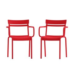 two red chairs sitting next to each other