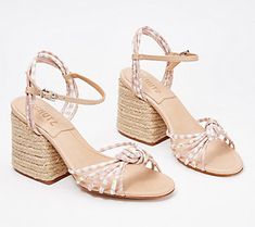 Start off summer on the right foot with these gingham and paisley-print strappy sandals. The block rope heel ensures comfort, while the center knot pulls the look together. From Schutz. Adjustable Block Heel Summer Sandals, Adjustable Block Heel Sandals For Summer, Summer Lace-up Sandals With Stacked Heel And Ankle Strap, Casual Summer Lace-up Sandals With Woven Sole, Casual Lace-up Sandals With Woven Sole For Summer, Casual Adjustable Heels For Summer, Adjustable Lace-up Sandals With Open Heel For Spring, Summer Sandals With Stacked Heel For Spring, Summer Lace-up Sandals With Stacked Heel