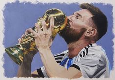 a painting of a man drinking from a golden trophy