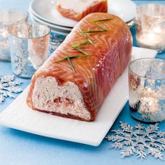 a large piece of salmon on a white plate