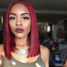 Do you prefer this look?🔥🔥🔥 Gorgeous makeup & perfect hairstyle.😍Use this coupon code "PIN28" for more discounts. #hairstylist #hairtutorial #hairstyle #hairline #haircolor #gorgeous #blackgirlmagic #rosehair Short Red Wig, Black Women Cosplay, Pigtail Wig, Short Bob Cut, Hair Color Red, Red Wig, Women Cosplay, Perfect Hairstyle, Cheap Wigs