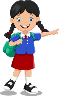 Cute school girl cartoon with backpack | Premium Vector #Freepik #vector #girl-cartoon #student-cartoon #kid-character #kids-cartoon Student Images, Kids Going To School, Student Cartoon, Girl Cartoon Characters, School Wall Art, School Cartoon, Kids Background, School Clipart