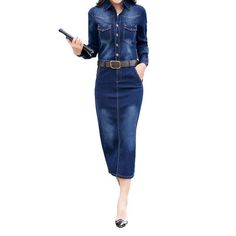 Womens Denim Jumpsuit, Long Denim Dress, Dresses For Women Casual, Autumn Dresses, Vintage Denim Dress, Monochrome Pattern, Jean Pants, Long Jeans, Denim Jumpsuit