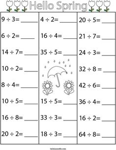 s Spring Division Math Worksheets: 2-Digit by 1-Digit Division